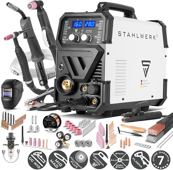 Stahlwerk CTM-416 Puls Pro Inert Gas Welding Machine 6-in-1 Full Equipment CUT TIG MIG/MAG PULS MMA (E-Hand/ARC) Flux up to 160 A Plasma Cutter up to 40 A Pulse Function Wire Feed