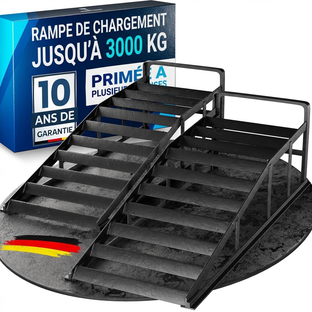 WERKTHOR [Lot de 2 Noir] Rampes d'Accès Métal Voiture, Rampe Voiture Levage Adhérence Maximale, Pont Mobile Voiture, Rampe Voiture Vidange Résistante Toutes Surfaces