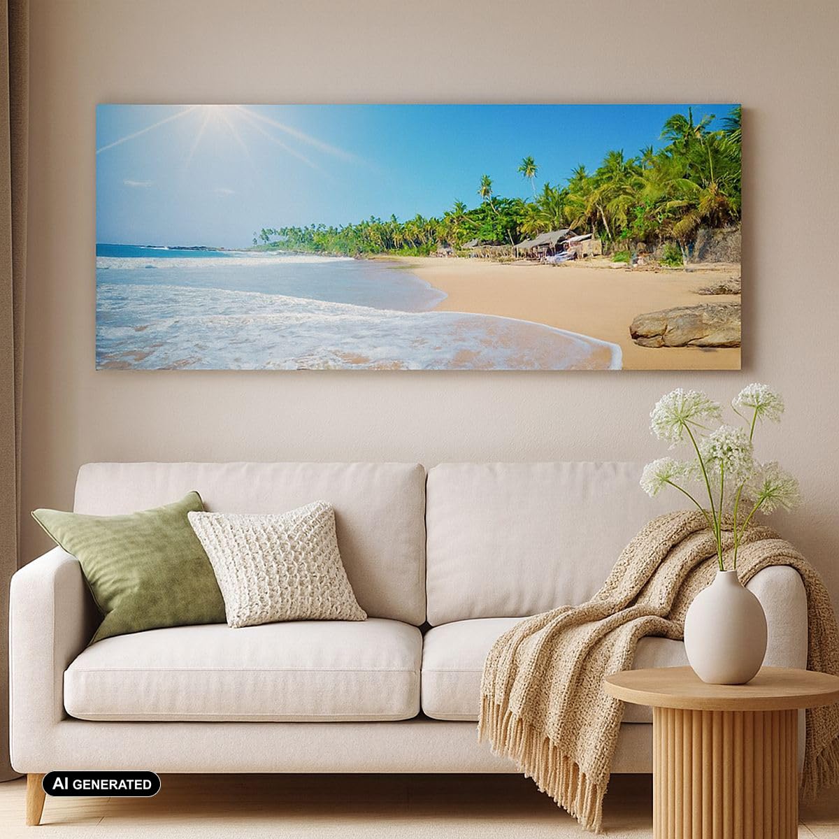 Cuadro sobre Lienzo 140x50cm Moderno Panorámico Paisajes Marino - 2391 | Isla Maldivas Cuadro Decorativo Grande Arte mural Decoración del Hogar Salón Dormitorio Cocina Oficina Cuadros de Pared