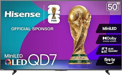 Hisense 50 pulgadas clase QD7 Series Mini-LED 4K UHD Smart Fire TV (50QD7QF, modelo 2025) - QLED, HDR10+, Dolby Vision, Dolby Atmos, modo de juego