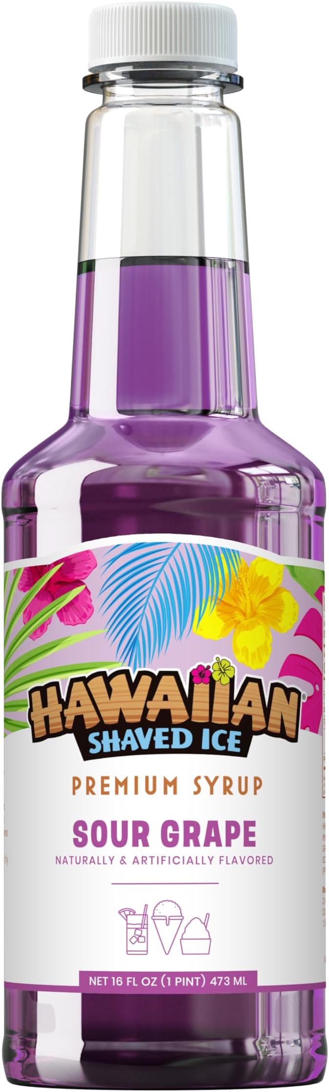 Hawaiian Shaved Ice Sour Grape Syrup - Nut Soy Dairy Free - Flavor Fluffy & Crunchy Snow Cones - Shelf Stable - Makes 8 Servings - 16 ounces