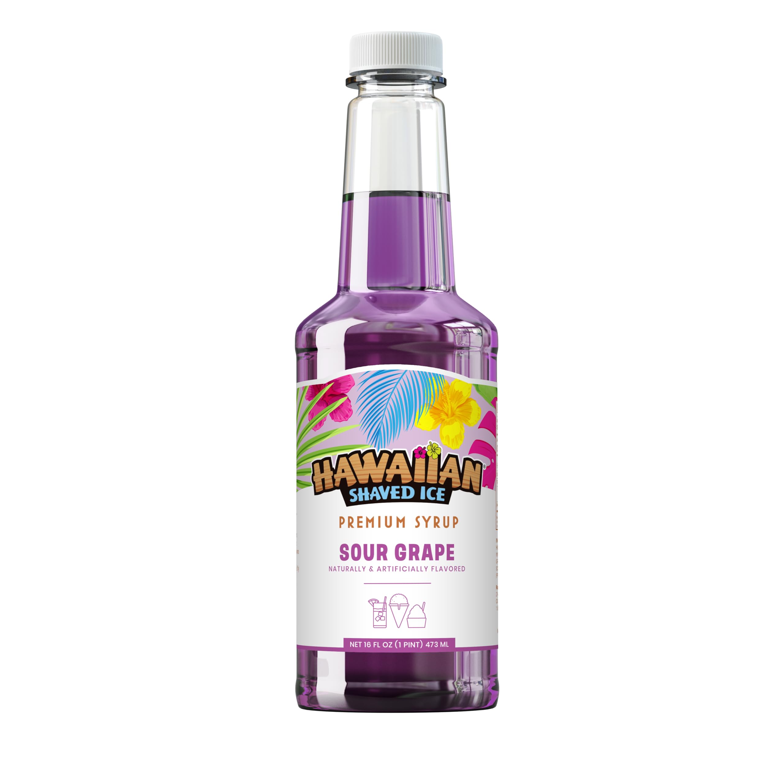 Hawaiian Shaved Ice Syrup Pint, Sour Grape Flavor, Great For Slushies, Italian Soda, Popsicles, & More, No Refrigeration Needed, Contains No Nuts, Soy, Wheat, Dairy, Starch, Flour, or Egg Products