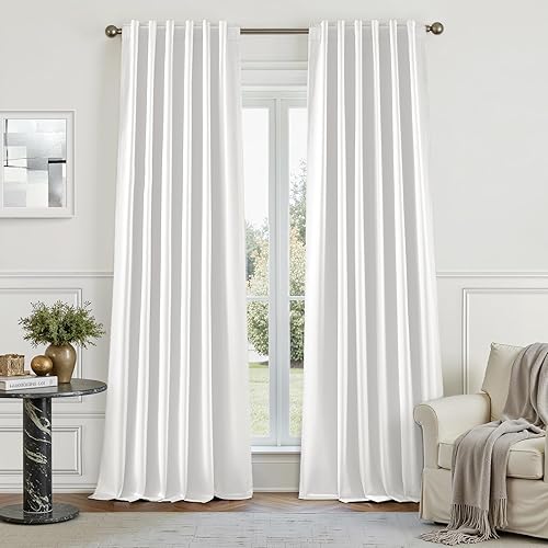 HOMEIDEAS Cortinas de seda sintética 100% opacas, reducción de ruido blanco marfil, cortinas de oscurecimiento de habitación, cortinas de lujo para