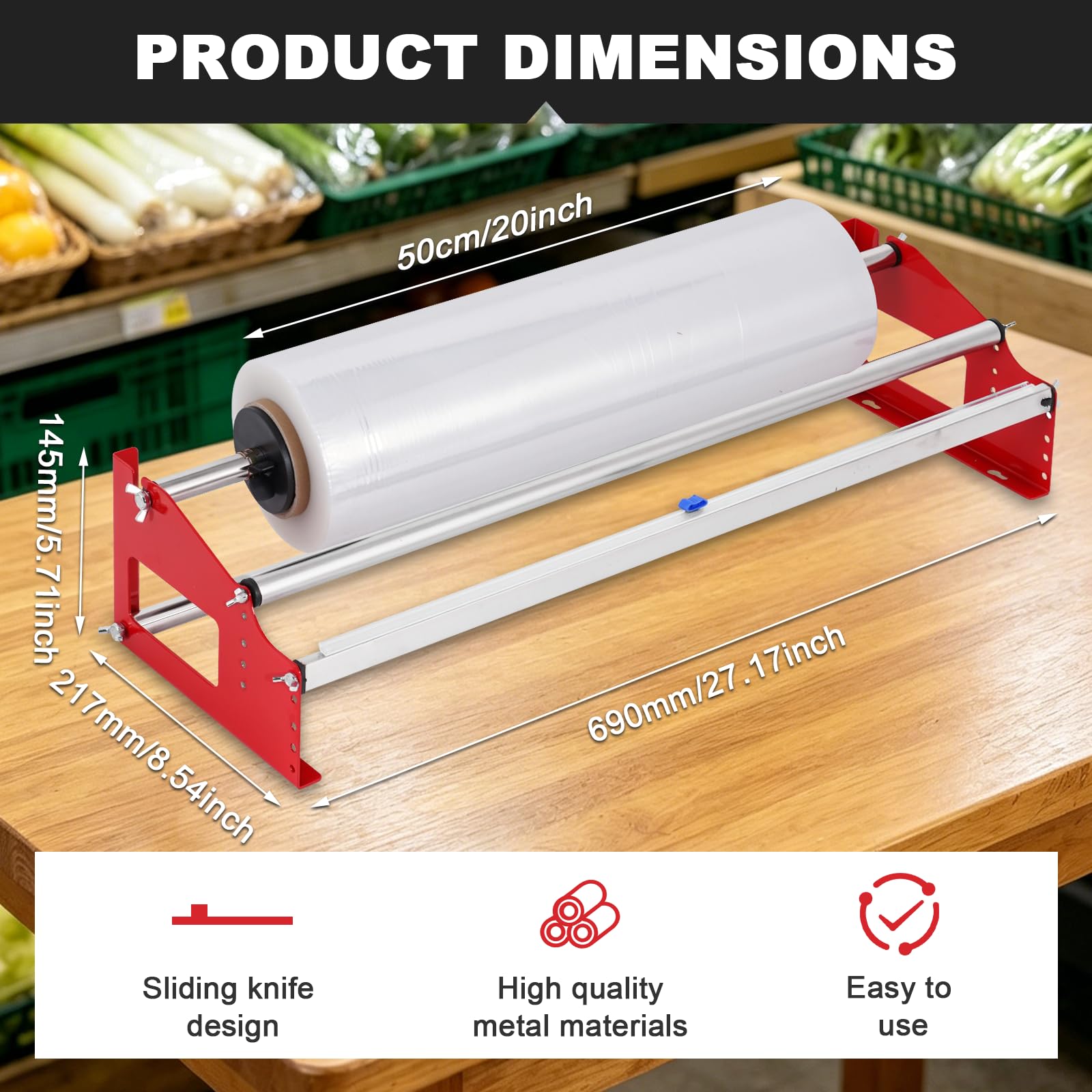 Dispensador de película elástica de mesa de 23.6 pulgadas, máquina de embalaje de película elástica de montaje en pared, dispensador manual de película adhesiva con cortador para rollo de