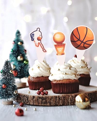 Miniatura 5 de 24 decoraciones de baloncesto para cupcakes temáticos de baloncesto, decoraciones de cupcakes, decoraciones de fiesta de cumpleaños, suministros de