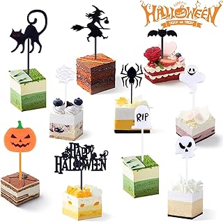 Halloween Cupcake Topper,Décoration Gâteau,100 Halloween Topper Toothpick Raignée Citrouille Sorcière Drapeaux Marqueurs pour Halloween Thème Party Cake Sandwich Assiette De Fromage Hors-d'œuvre Decor