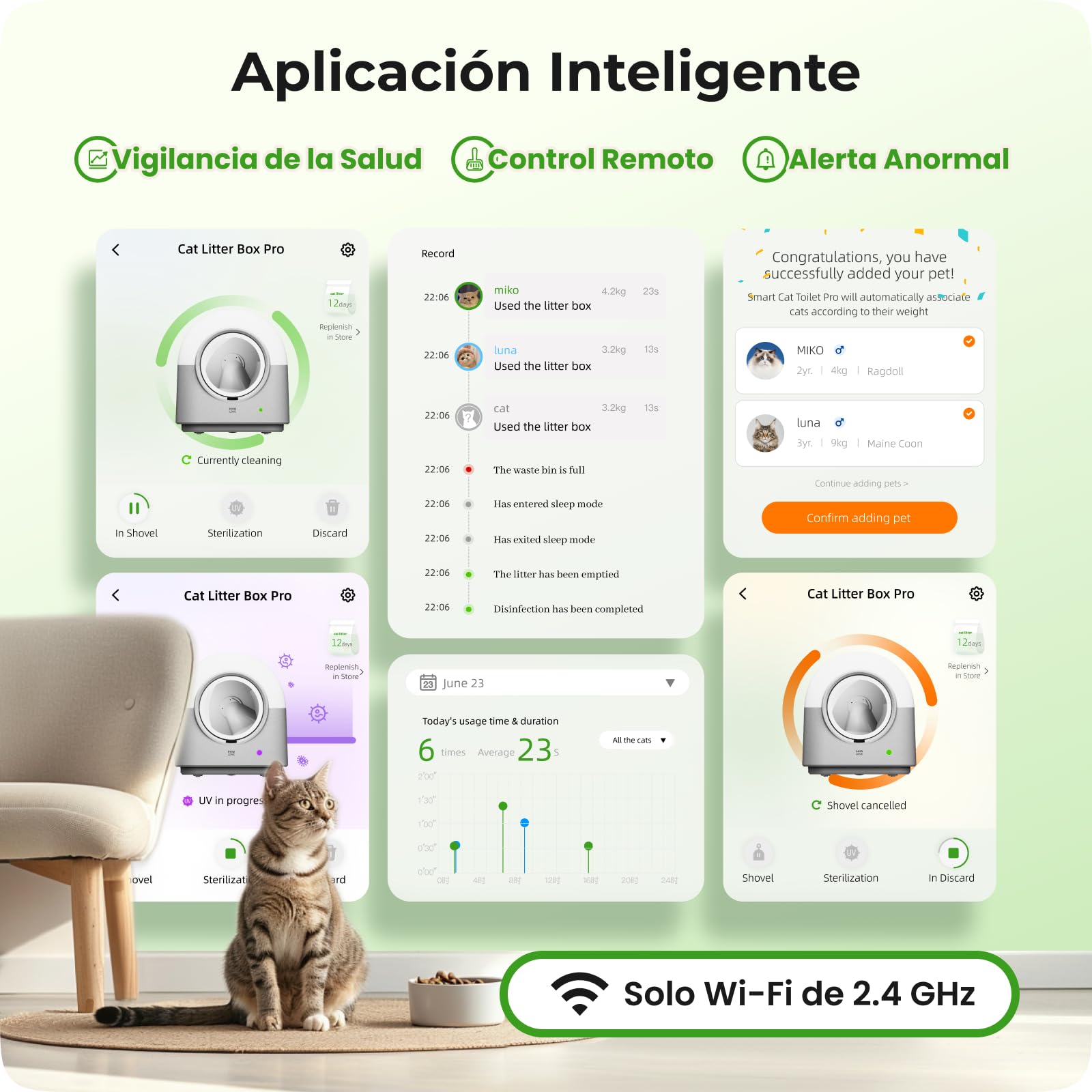 HHOLOVE Arenero Gatos Autolimpiable, Arenero Automático para Gatos con App WiFi, Control de Olores, Sensores Antiatrapamiento, Monitor de Peso, Capacidad de 60L para Varios Gatos (Gris)