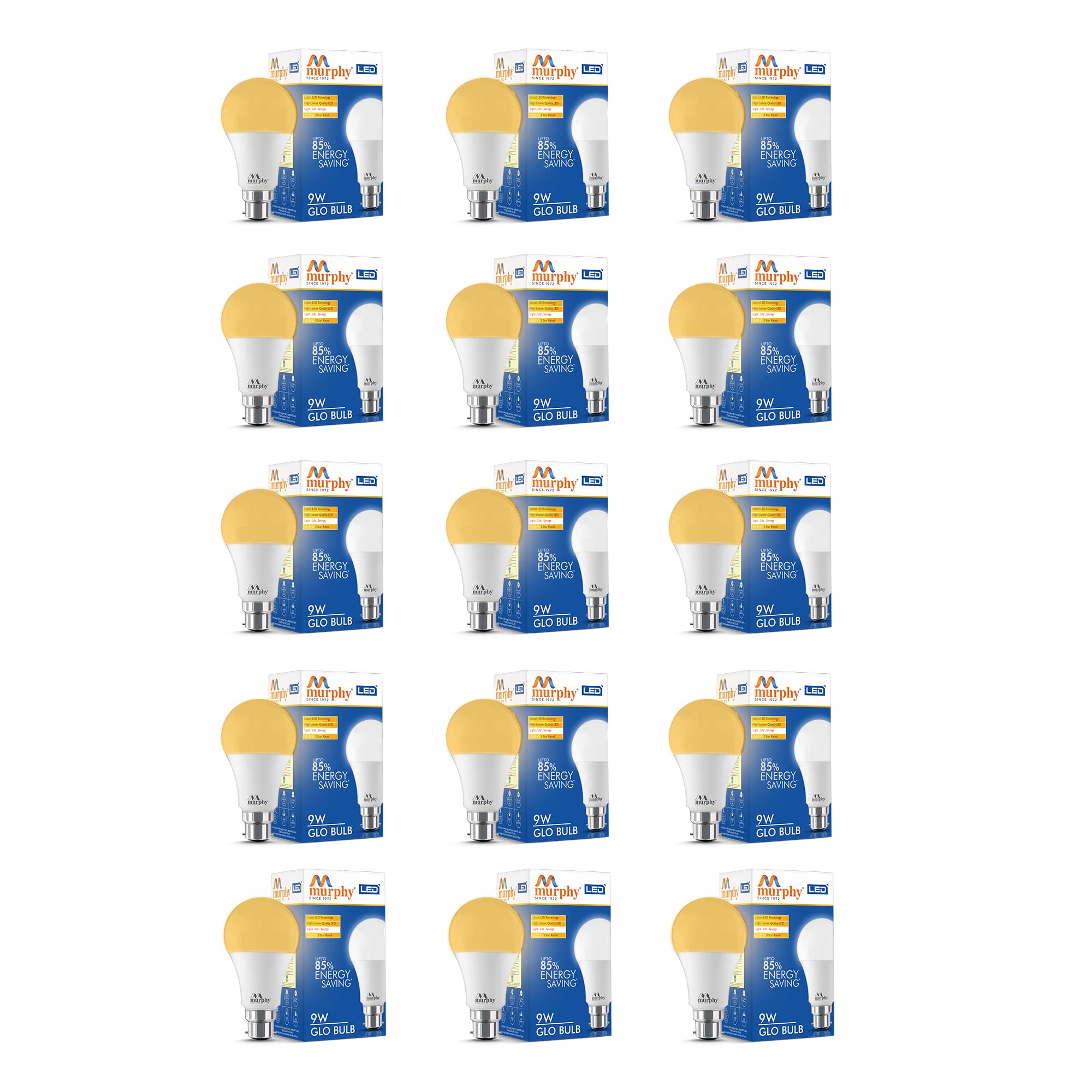 Murphy 9W B22D BEE 3 Star Rated LED Golden Yellow (Warm White) Bulb, Pack of 15 (GLO) (B0BSR34QNN) Amazon Price History, Amazon Price Tracker