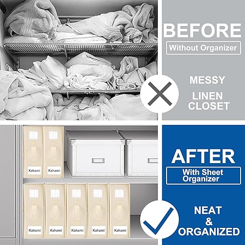 Miniatura 5 de Paquete de 4 organizadores de armario y almacenamiento, organizador de sábanas para armario de lino, contenedor de sábanas tamaño King, cubo de