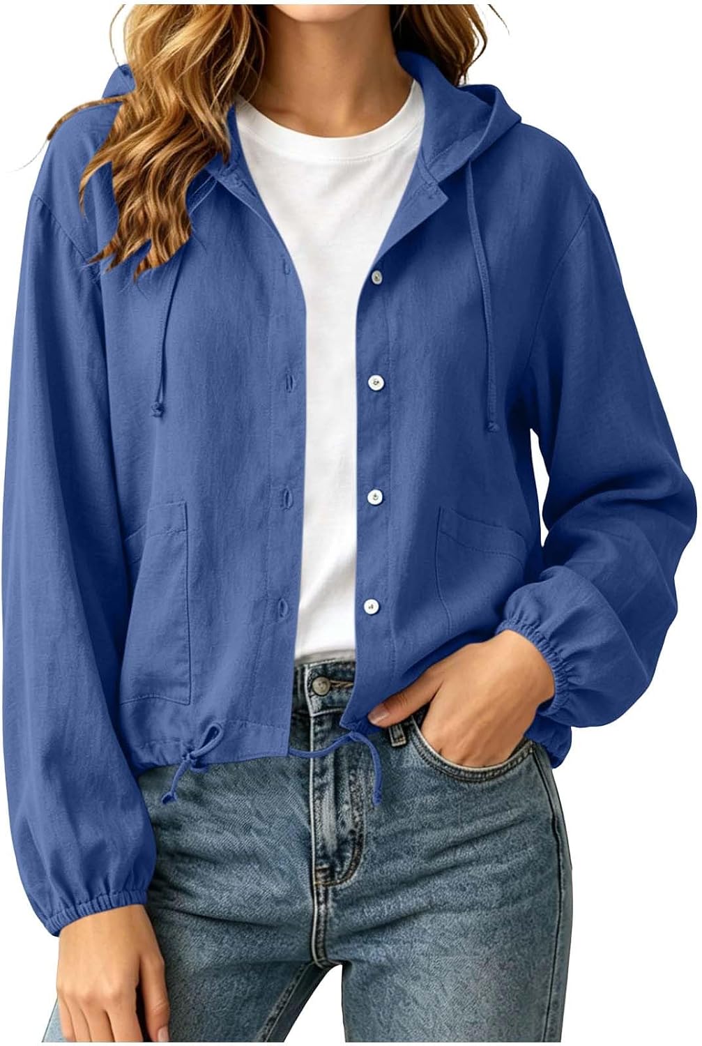 Womens Cotton Linen Hoodies Long Sleeve Button Down Loose Fit Sweatshirt Lightweight Spring Fall Casual Fashion Top