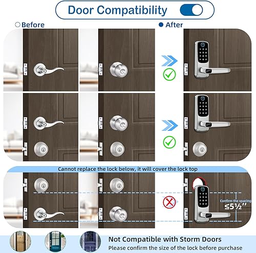 Miniatura 5 de Cerradura de manija de puerta inteligente con teclado, cerradura de puerta de entrada sin llave, cerraduras inteligentes para puerta delantera,