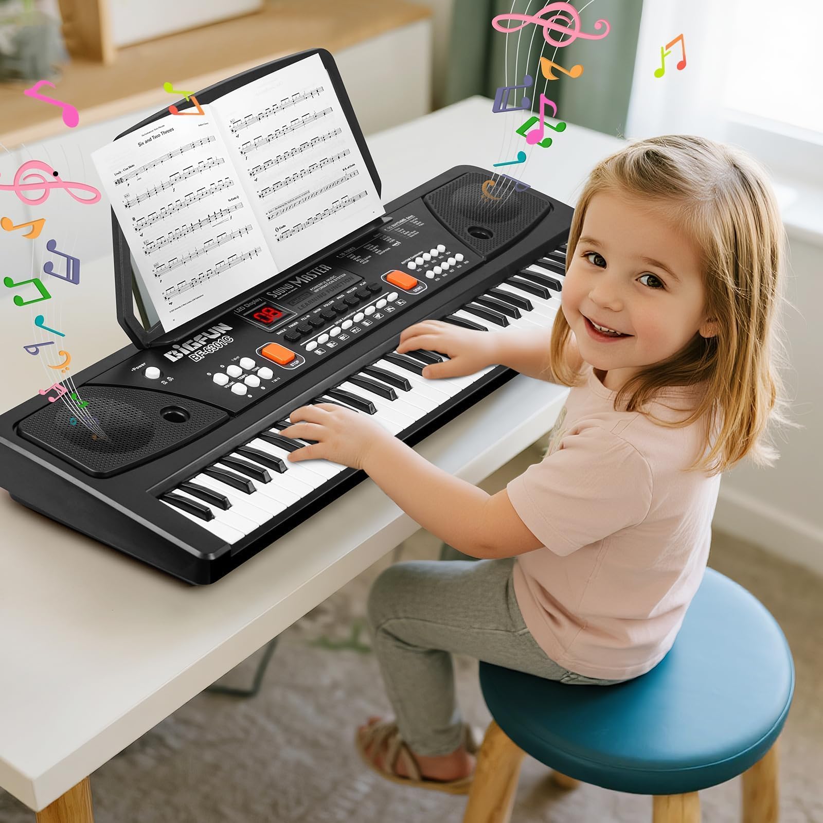 Teclado Piano 61 Teclas Infantil con Pantalla LED Atril Micrófono, Negro | Portátil Electrónico Musical Juguete Regalo Cumpleaños y Navidad para 3 4 5 6 7 8 9 Niños Niñas Principiantes