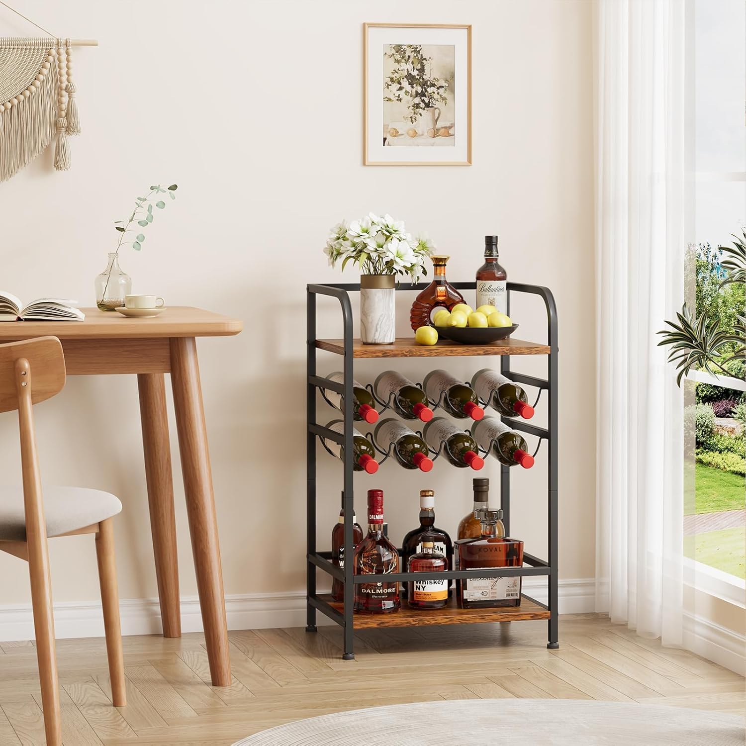 Dripex Étagère à vin à 4 étages - Petite étagère à Bouteilles pour 8 Bouteilles - Porte-Bouteilles autoportant avec Plateau de Table - pour Cave, Bar et Salle de Rangement -43 x 30 x 75 cm