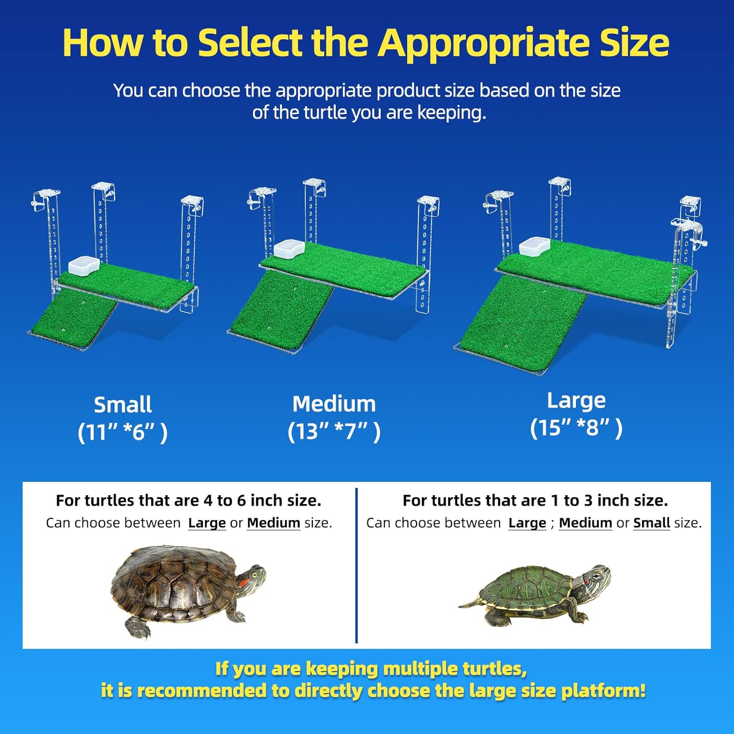 Turtle Basking Platform with Artificial Grass & Adjustable Ramp Non-Slip Large Dock for Aquatic Turtles Fits 0.31"-2.11" Thick Tanks Durable Acrylic Turtle Tank Accessories 15 Inch