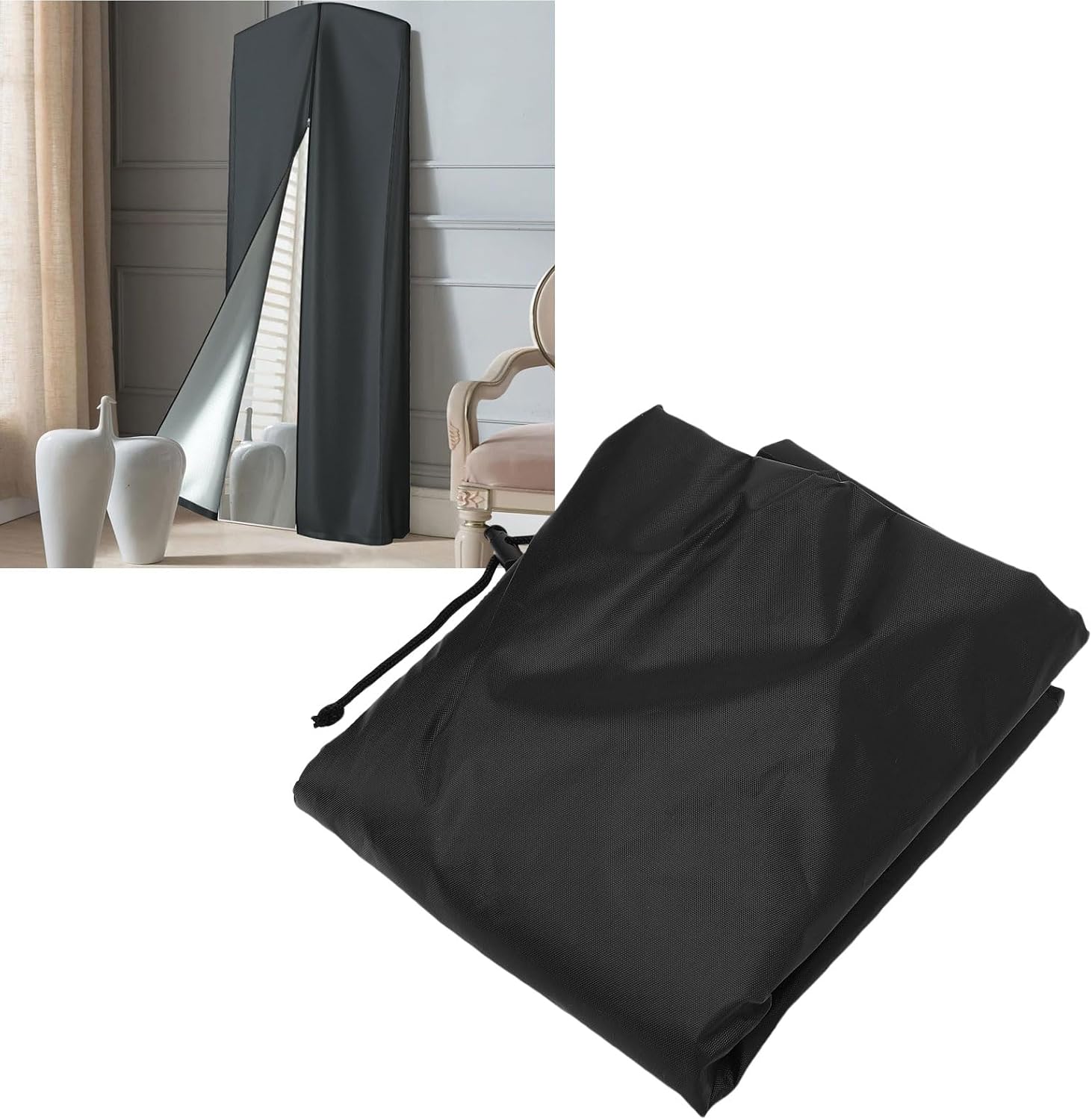 Full Length Mirror Cover - Water Proof & Dust Proof Protective for Floor Mirrors, 210D Silver Coated Polyester Fabric, Fits 64x24x2 Inch Standing Mirrors (Cover Only)