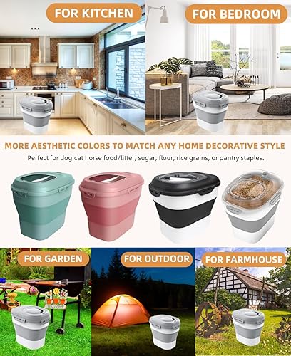 Miniatura 8 de Contenedor de almacenamiento de alimentos para perros de 30 a 35 libras, contenedor plegable de comida para perros con tapas herméticas, ruedas