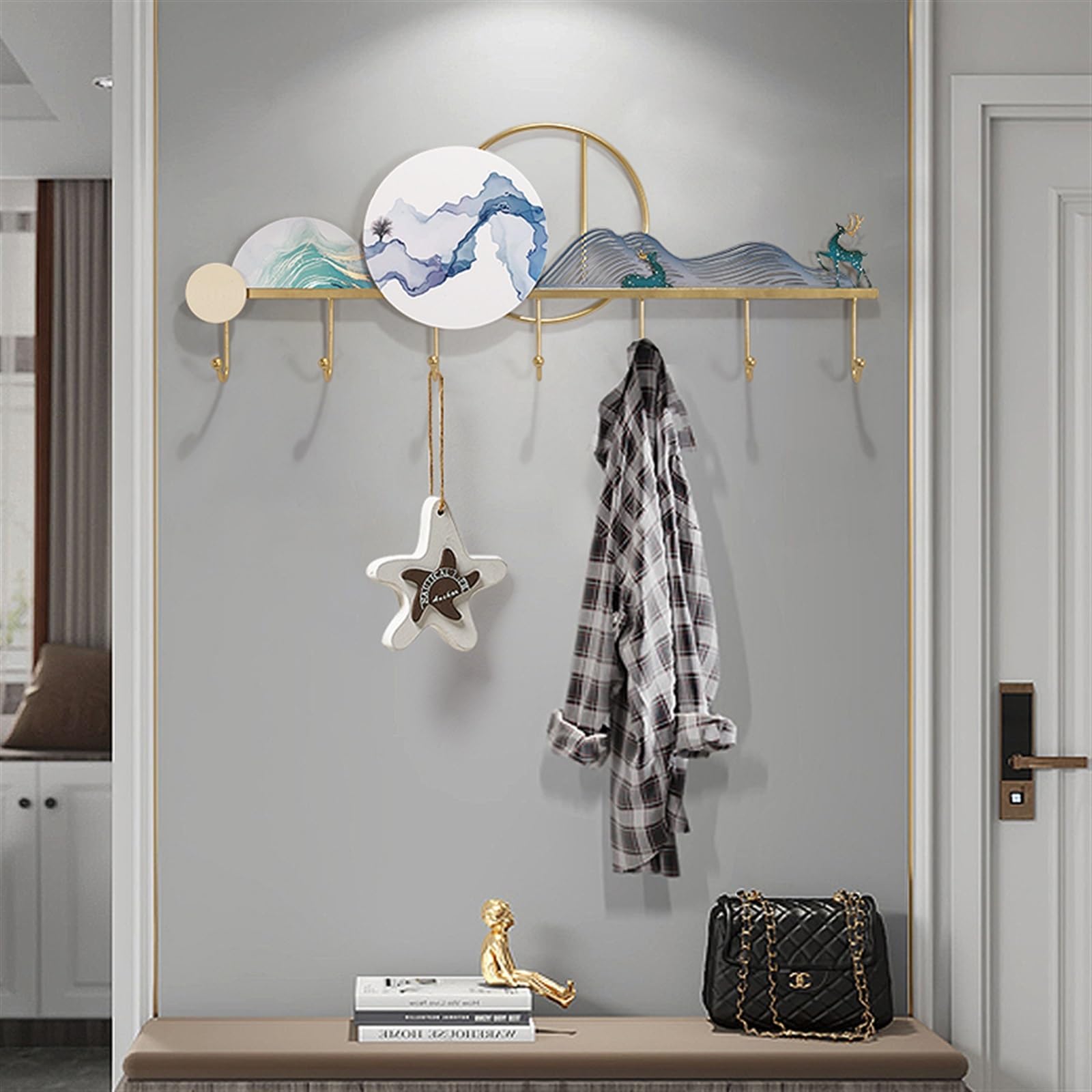 Perchero de pared con ganchos para entrada, dormitorio y baño, percha de pared y estante de almacenamiento para abrigos, sombreros y bolsas