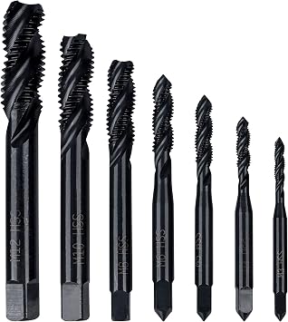 Yakamoz 7 Pcs Nitriding Coated Spiral Flute Tap Set Metric Thread Taps M3 M4 M5 M6 M8 M10 M12 Machine Screw Tap and Drill Tapping Threading Tool