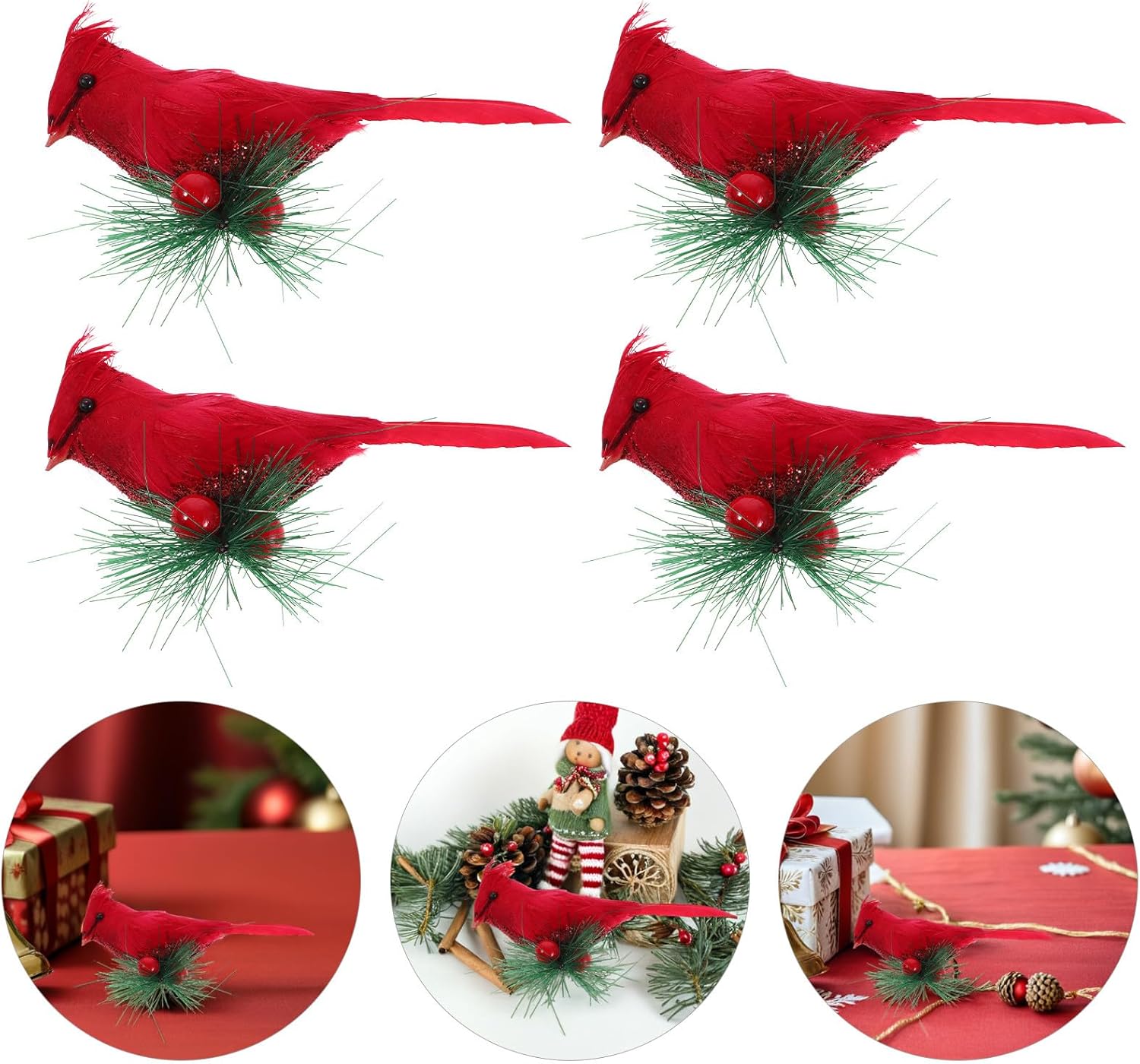 STOBAZA 10 Pack Artificial Red Cardinal Birds for Christmas Tree, Clip On Feathered Ornaments, Realistic Foam Animal for Wreath Garland, Memorial Winter Holiday Decor Crafts