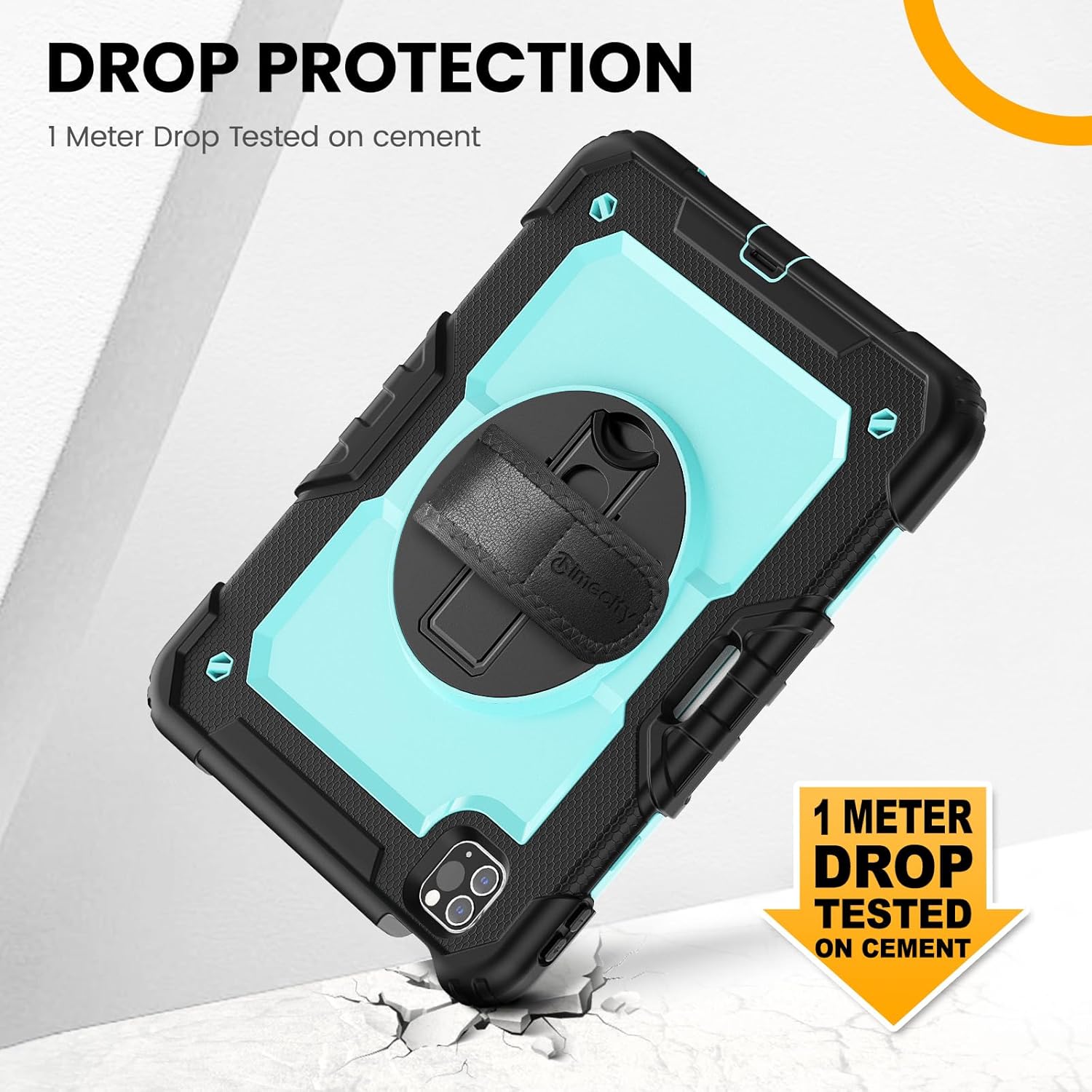 Timecity Case for iPad Pro 11 inch 2022/2021 (4th/ 3rd Generation), Shockproof with Screen Protector, Swivel Stand, Handle, Shoulder Strap, Pencil Holder Case for iPad Pro 11 Inch- Light Blue