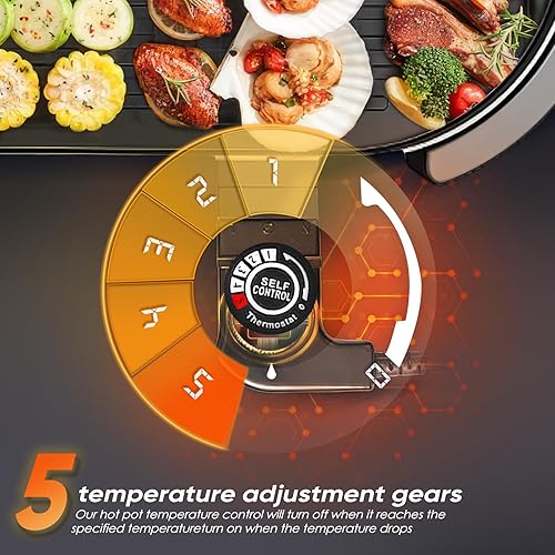 Miniatura 2 de BOEASTER Olla caliente eléctrica 2 en 1 sin humo con parrilla, olla caliente extraíble de 2200W, combo de barbacoa coreana y Shabu para interior,