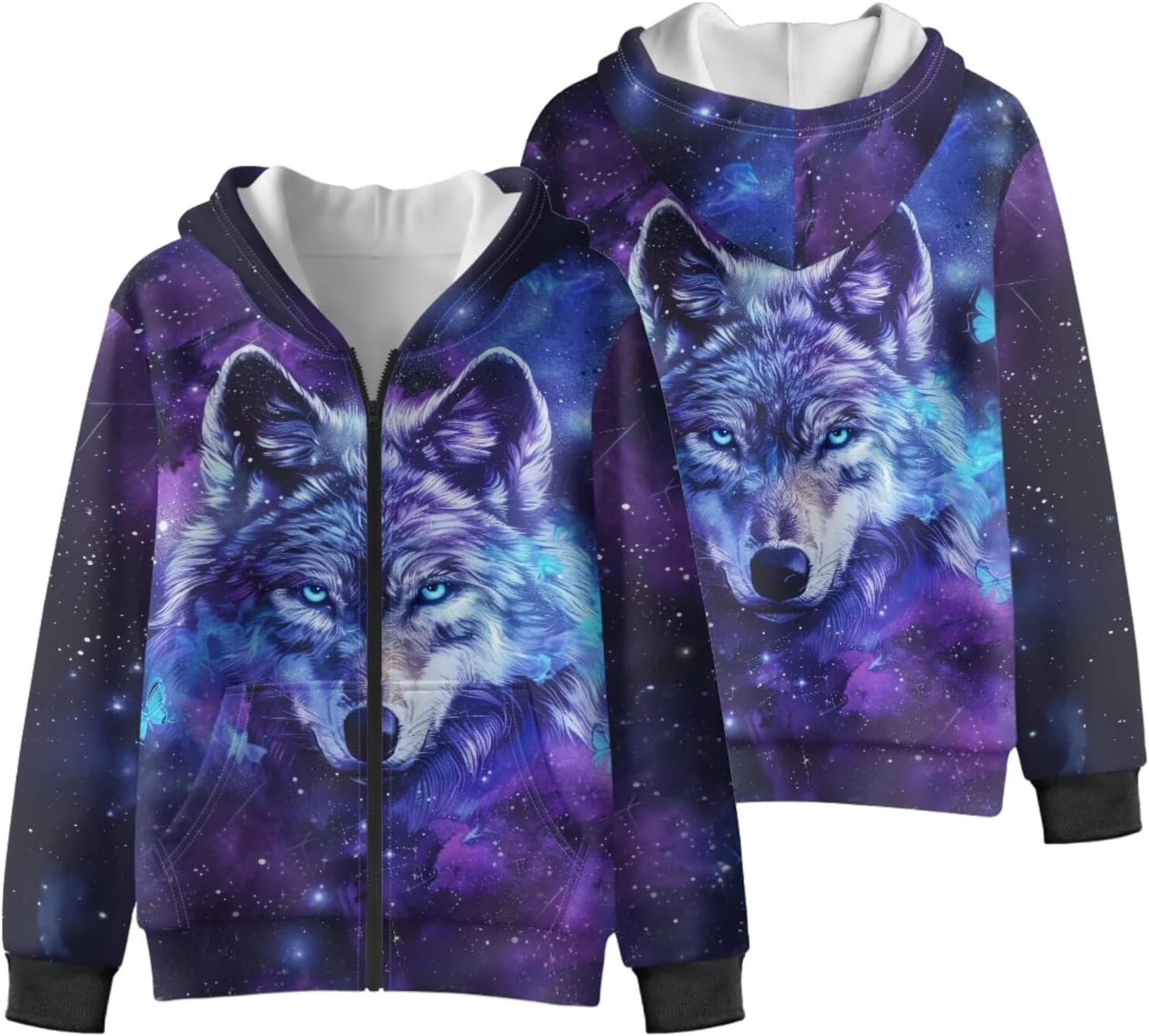 Boy's Fleece Jacket Long Sleeve Sherpa Lined Zip Up Hoodies Cool Cartoon Print Cardigan Sweatshirt Outerwear
