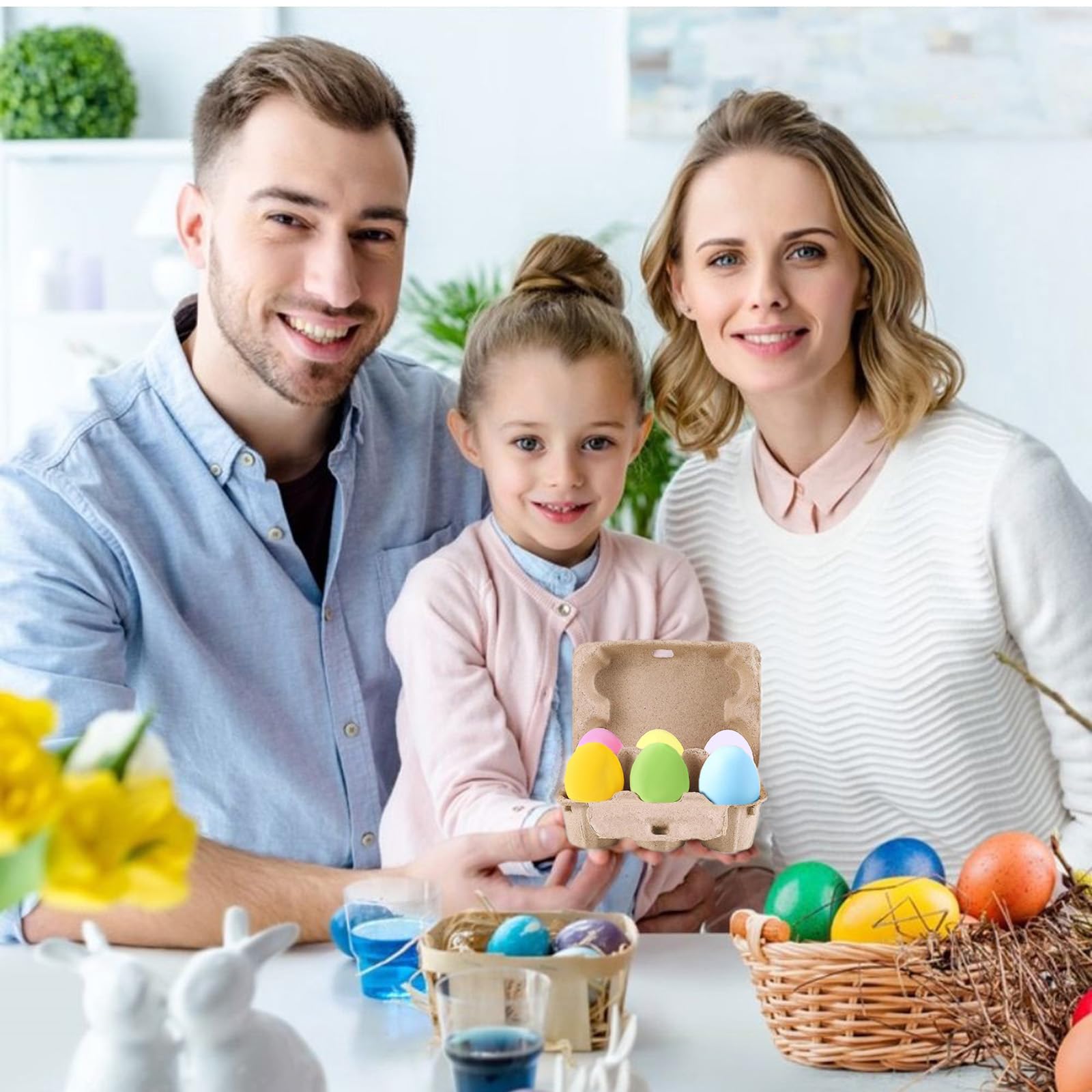 30 cajas de huevos, cajas de huevos de pulpa natural en blanco, 6 unidades para huevos de gallina, reutilizables, protegen, recipientes de almacenamiento de huevos para el hogar, cocina y
