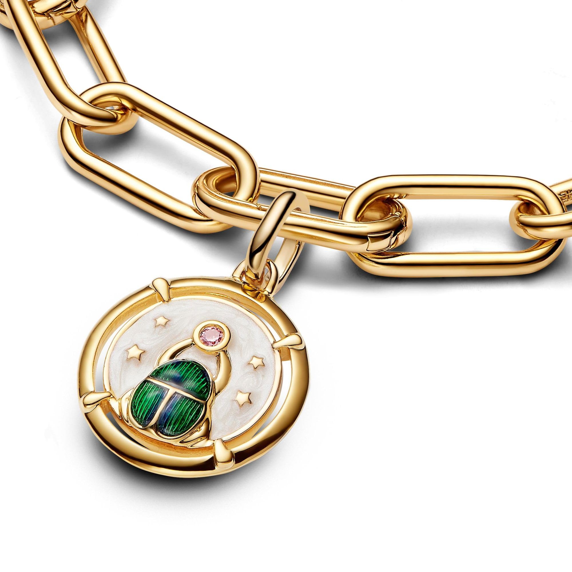 PANDORA ME Skarabäus-Käfer Medaillon-Charm aus Sterling Silber mit vergoldeter Metalllegierung und Zirkonia, Kompatibel ME und Moments Armbänder, 763413C01