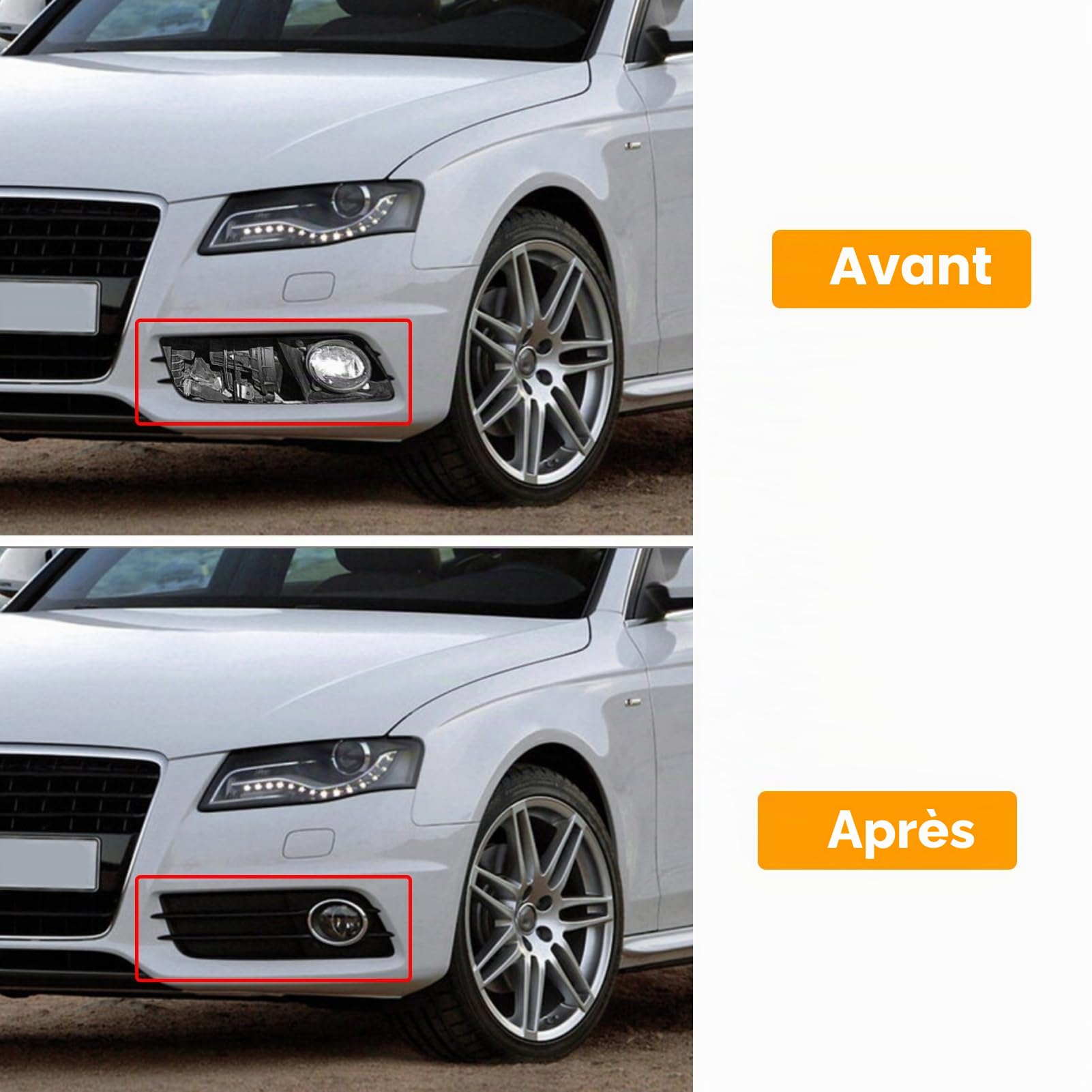 TTCR-II 2PCS Caches Antibrouillard Compatibles avec Audi A4 B8 8K 2009-2011 | Grille de Phare antibrouillard Gauche + droite A4 B8 8K Cadre Calandre anti-brouillard 8KD807681/8KD807682-Noir