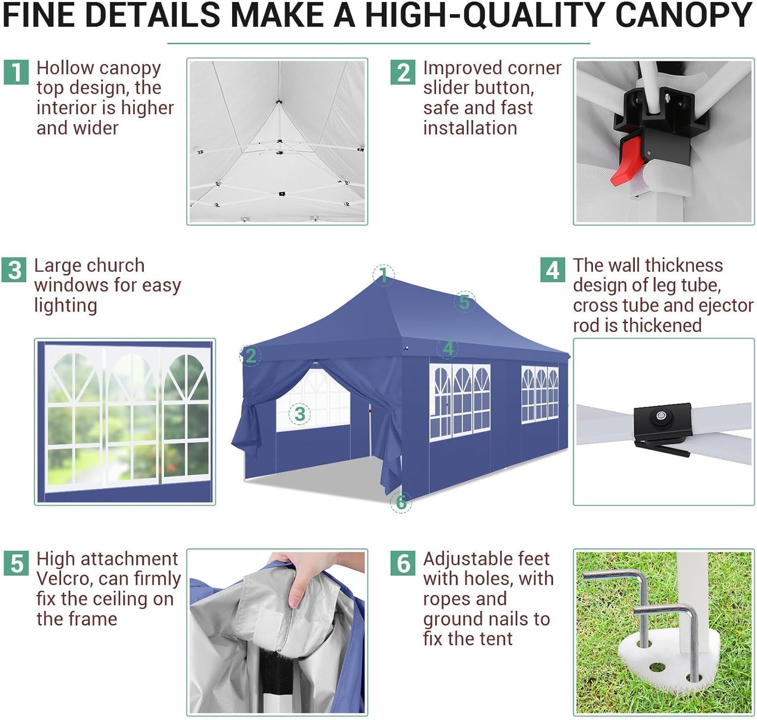 TOOLUCK Barnum - Gazebo pieghevole, 3 x 6 m, 3 x 6 cm, impermeabile, professionale, tenda di ricezione con 6 pareti laterali, gazebo per raggi UV, 50 +