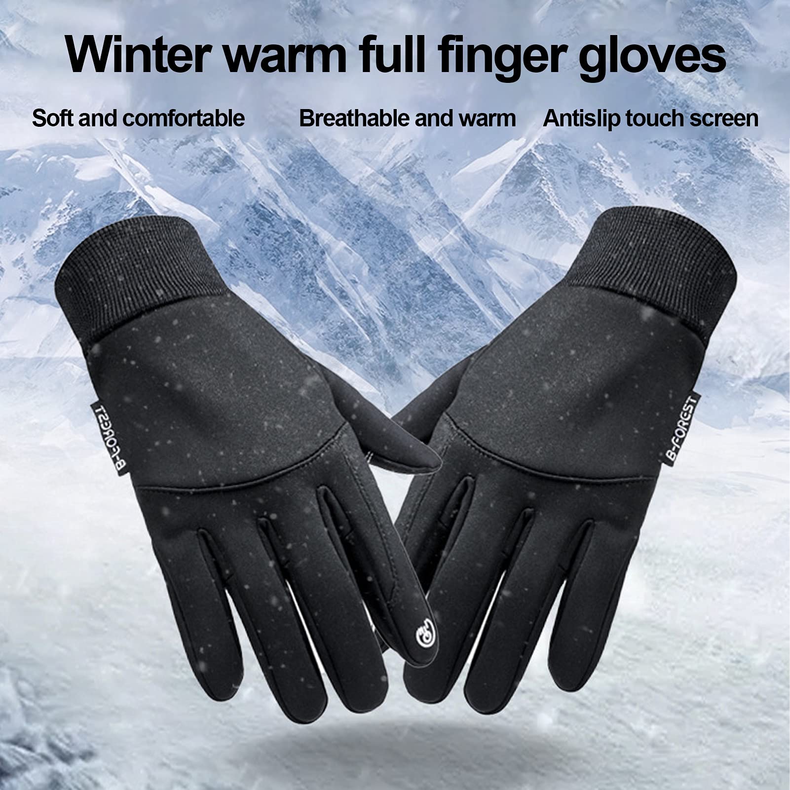 Windproof Sports Gloves, Winter Outdoor Touch Screen All Finger Mittens Nonislip Fleece Warm Gloves (L)