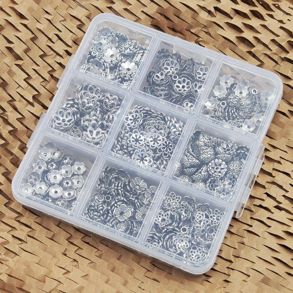 INSPIRELLE 450 Pieces Antique Silver Bead Caps Metal Alloy Filigree Flower Cup Shape Bead for Bracelet Necklace Earring Jewelry Making - Image 5