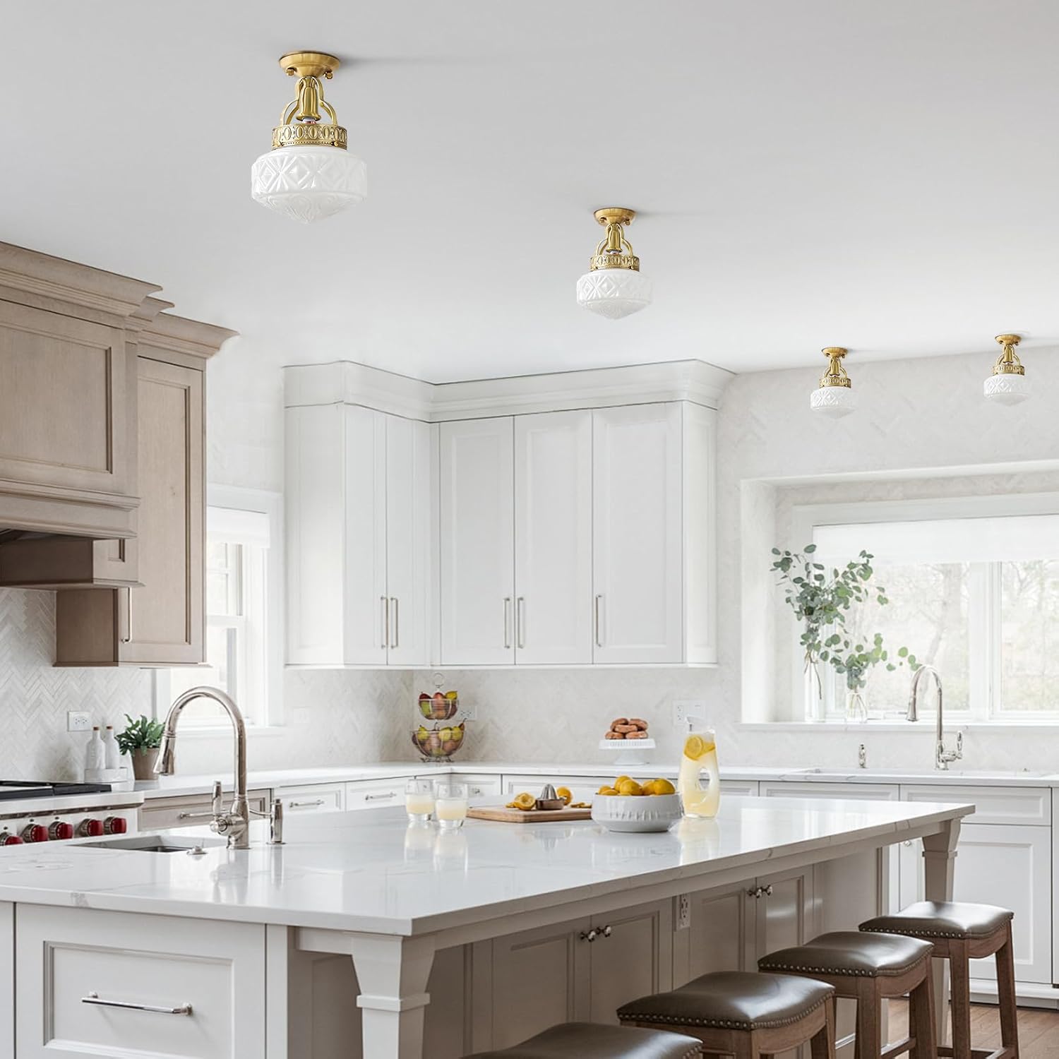 KCO Lighting Vintage Milk Glass Ceiling Light Fixture Brass Gold Kitchen Ceiling Light Fixtures Mid Century Globe Ceiling Lamp Industrial Hallway Ceiling Lighting