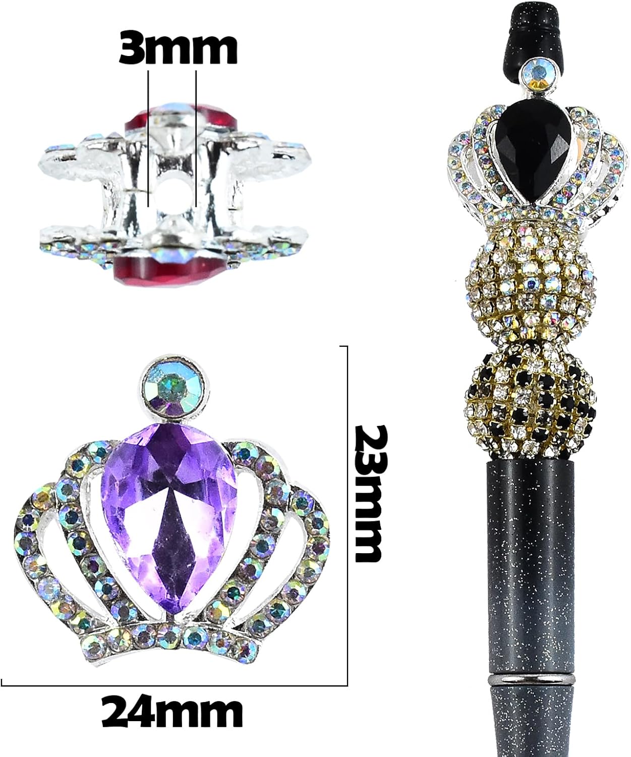 6Pcs Crown Rhinestone Alloy Focal Beads for Pens Colorful Crown Spacer Beads for DIY Craft Beadable Pens Bracelet Necklace Earrings Keychain Jewelry Making - Image 2