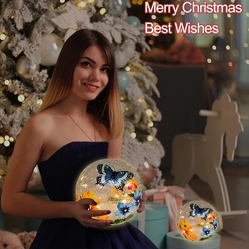 Miniatura 7 de Luz de bola de cristal agrietada, diseño floral, mariposa, luz nocturna, lámpara decorativa de mesa para interiores, decoración del hogar, Navidad,
