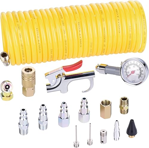 Kit de accesorios para compresor de aire de 16 piezas, kit de manguera de compresor de aire de nailon con retroceso de 14 pulgadas x 25 pies,