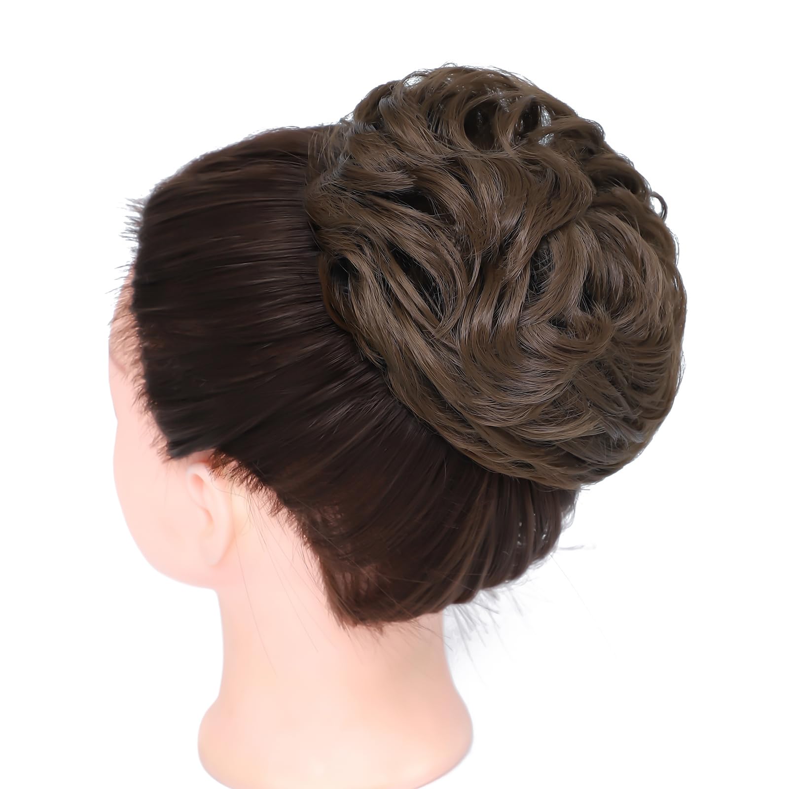 BUYOGET Messy Bun Hair Pieces For Women Hair Bun Extension Updo Curly Messy Bun Donut Hair Chignons Scrunchie Ash Brown - Image 3