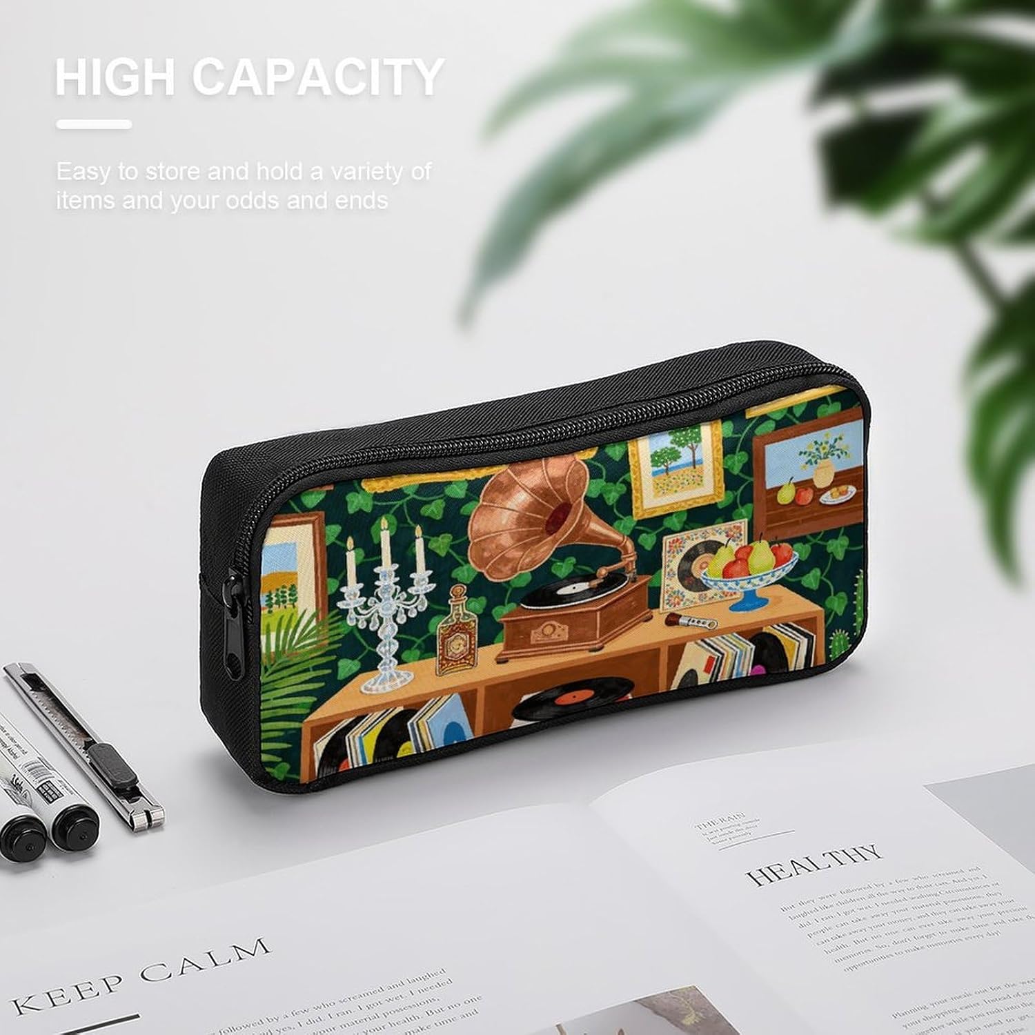 Retro Music Theme Pencil Pouch Soft Large Capacity Pencil Case image 4