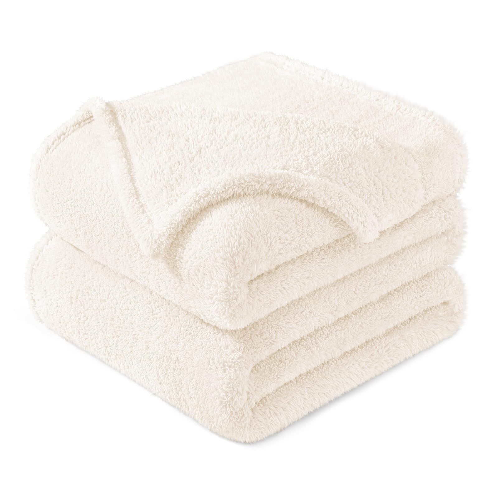 Exclusivo Mezcla Queen Size Blanket for Bed, Super Soft Velvet Plush Fleece Blankets, Fuzzy Cozy and Warm for Winter, 90x90 Inches, Ivory