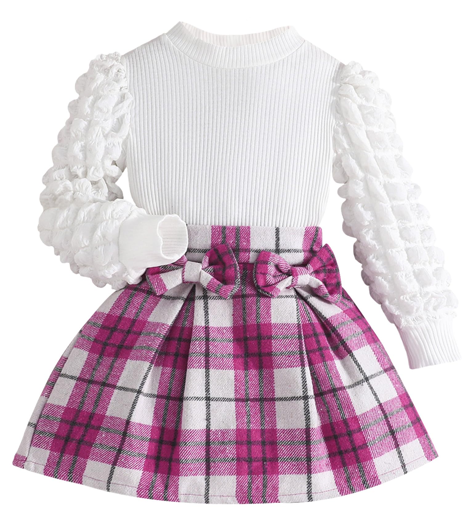 Happy Cherry Fall Outfits for Toddler Girls Plaid Skirt Set Baby Winter Clothes Cute Fashion Ribbed Turtleneck Sweatshirt Long Sleeve Top & Mini Tweed Skirts
