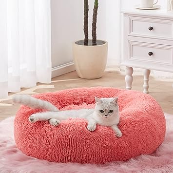 SunStyle Home Soft Plush Round Pet Bed for Cats Or Small Dogs Cat Bed Self Warming Autumn Winter Indoor Sleeping Cozy Pet Bed for Small Dogs and Cats Donut Anti Slip Bottom (S(20