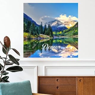 Guangpat Denver Natural Landscape Wall Decals Colorado USA Wall Stickers Popular Country City Souvenir Travel Wall Art Removable Poster Vinyl Wall Decal for Home Bedroom Kitchen Office School 16 inch