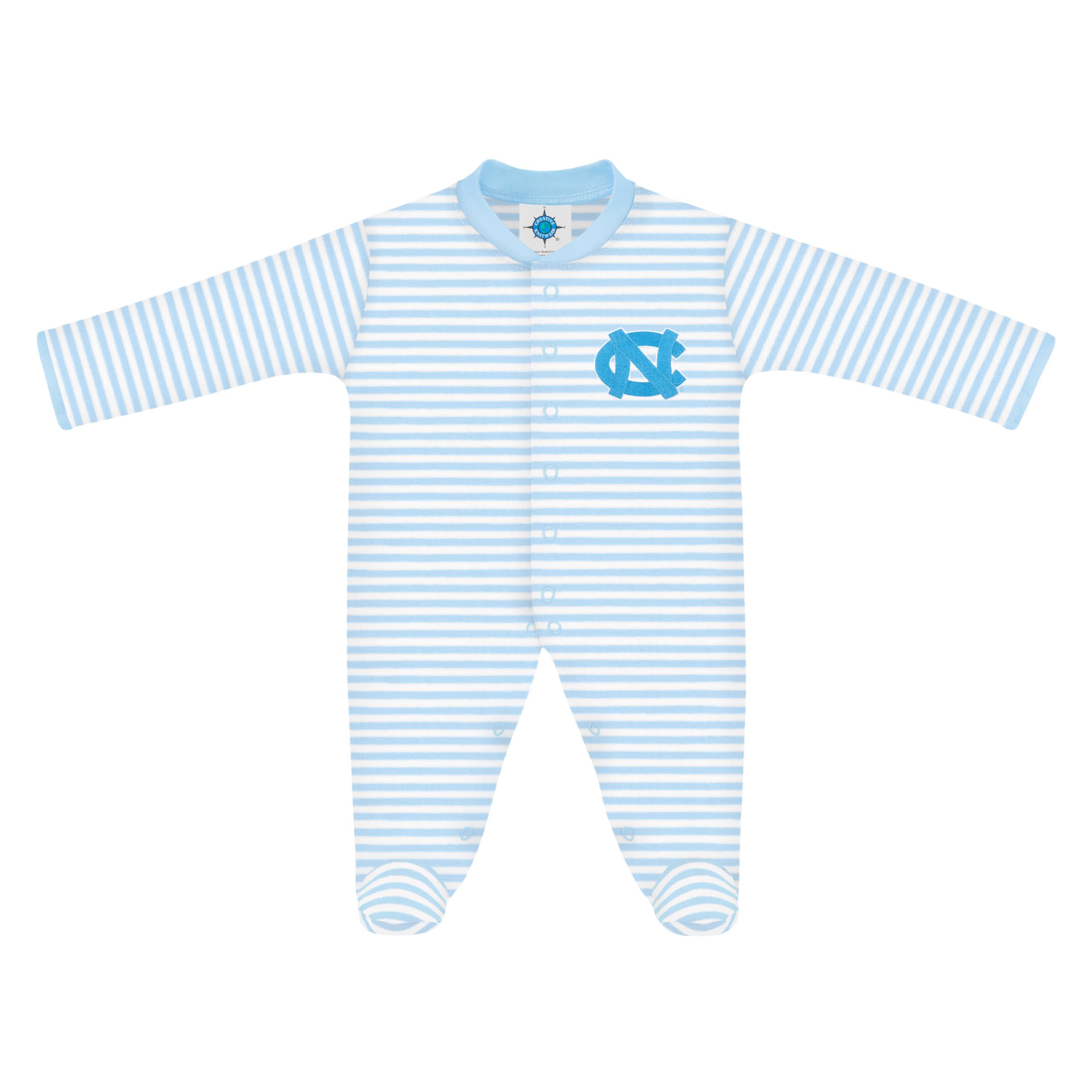 College Baby NCAA Striped Footed Romper – Long Sleeve, Unisex (0-9 Mos)
