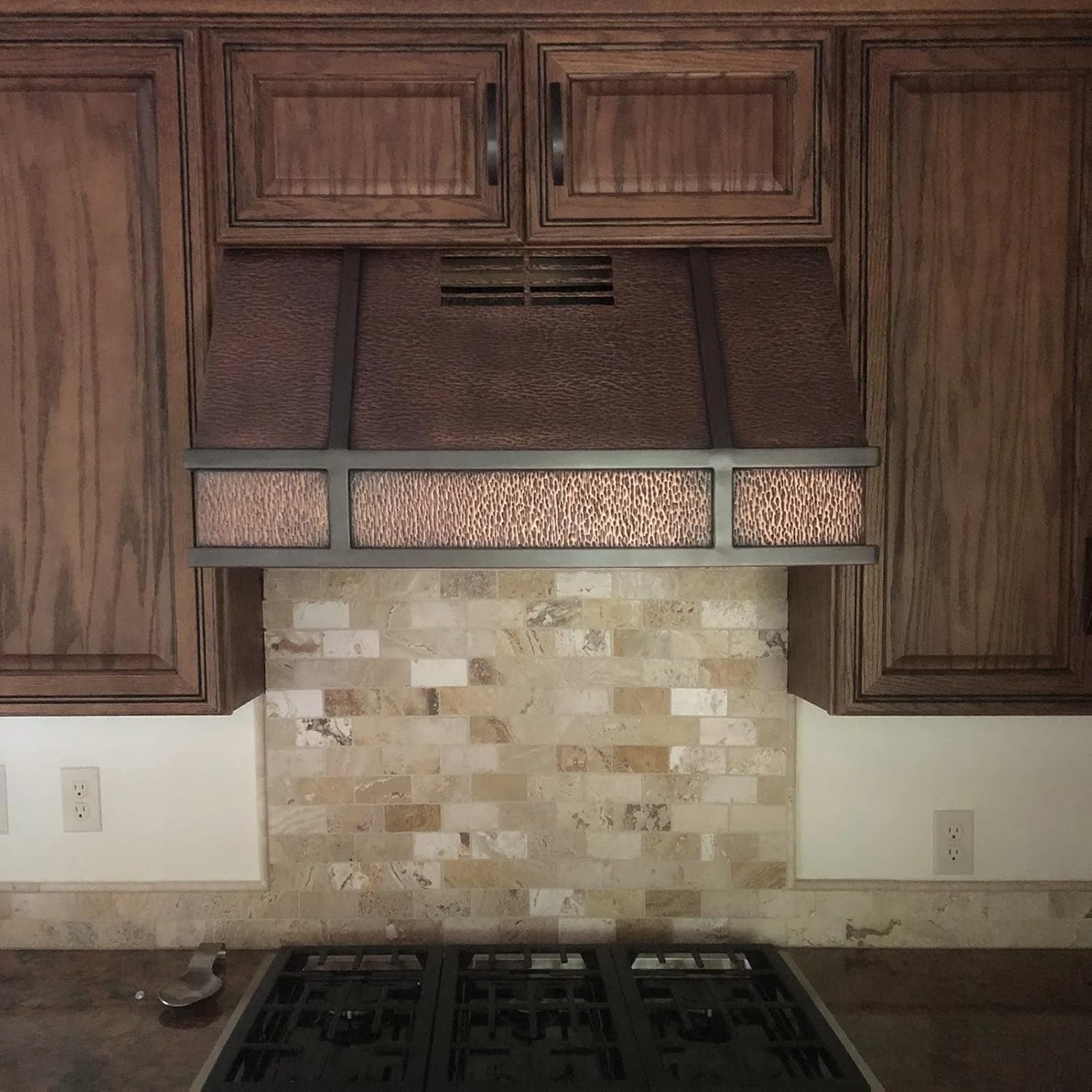 SINDA 36"Wx21"H Wall Mount 99.9% Pure Virgin Under Cabinet Copper Vent Hood, Includes Stainless Steel 304 Vent, Fan Motor and Baffle Filter, Light Hammered-Antique Copper, H11LTW3621