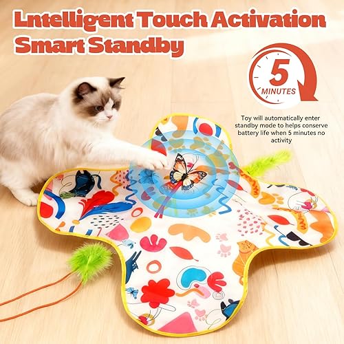 Miniatura 5 de Juguetes para gatos de interior, juguetes interactivos 4 en 1 para gatos recargables con mariposa, plumas, setaria viridis, animal real chirriante,