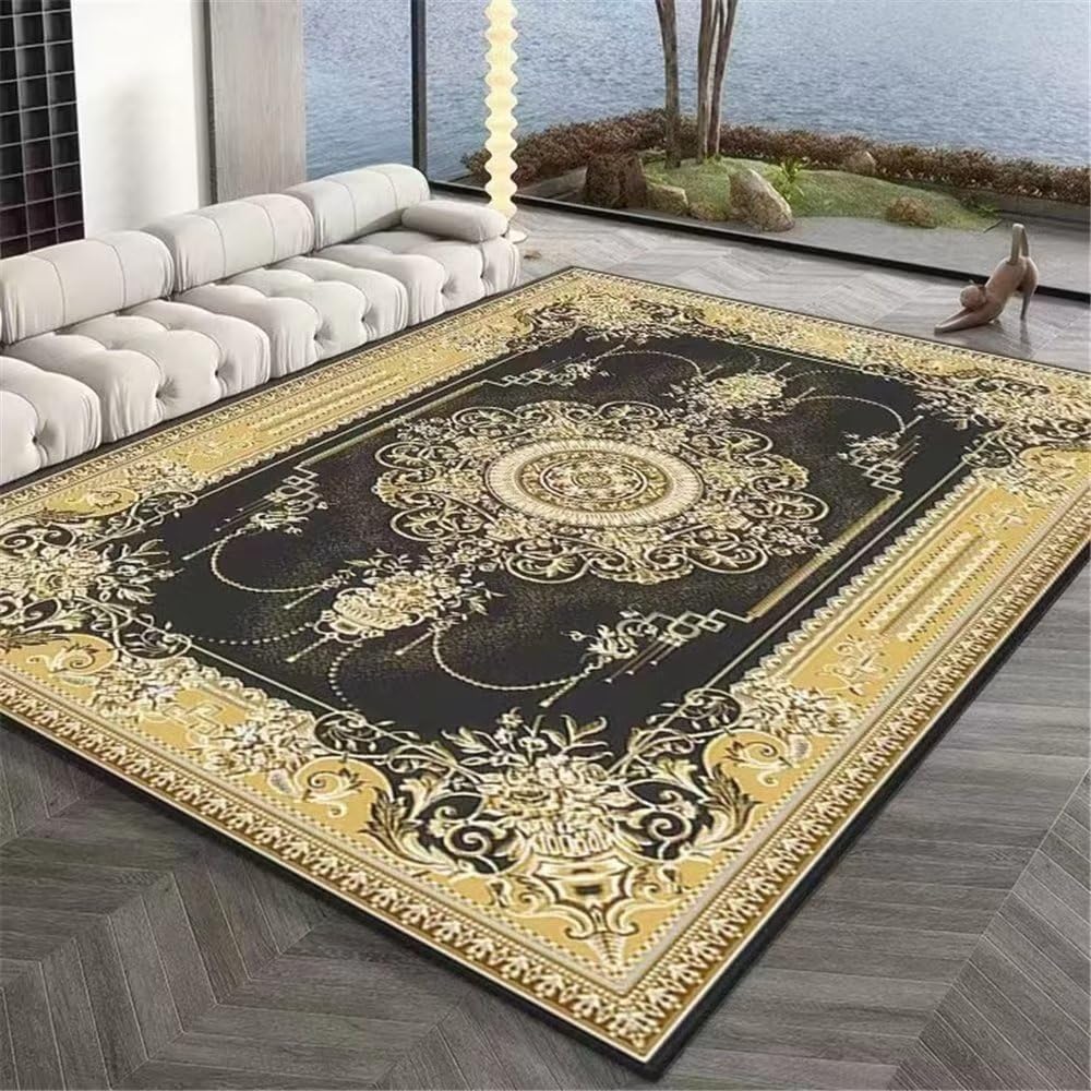Tapis de salon jaune grand tapis chambre enfant lavable vintage floral 140x200