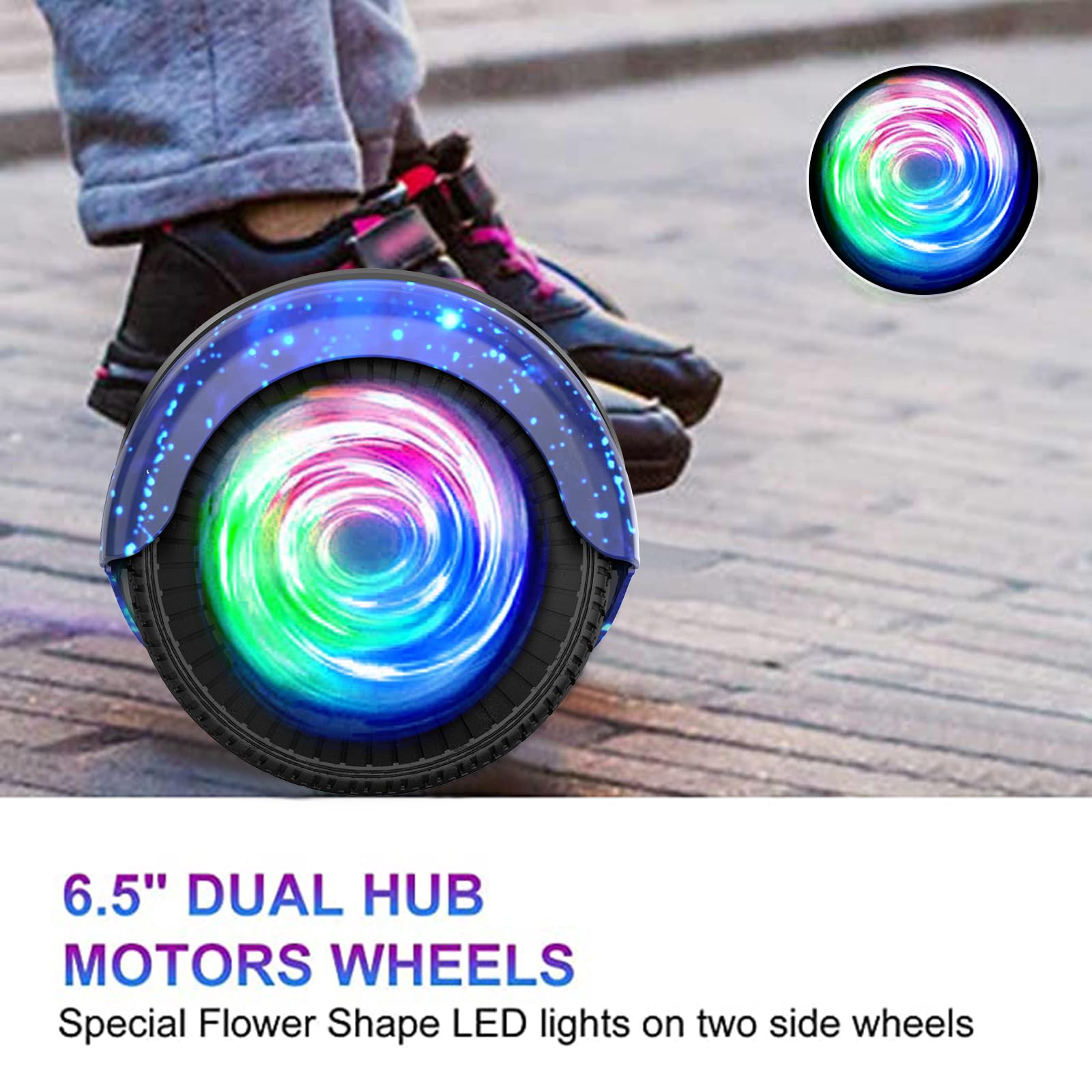 SISIGAD Hoverboard, hulajnogi elektryczne z Bluetooth i 6,5" Flash Wheels i reflektory LED Fender Lights, wszystkie terrain dla dzieci