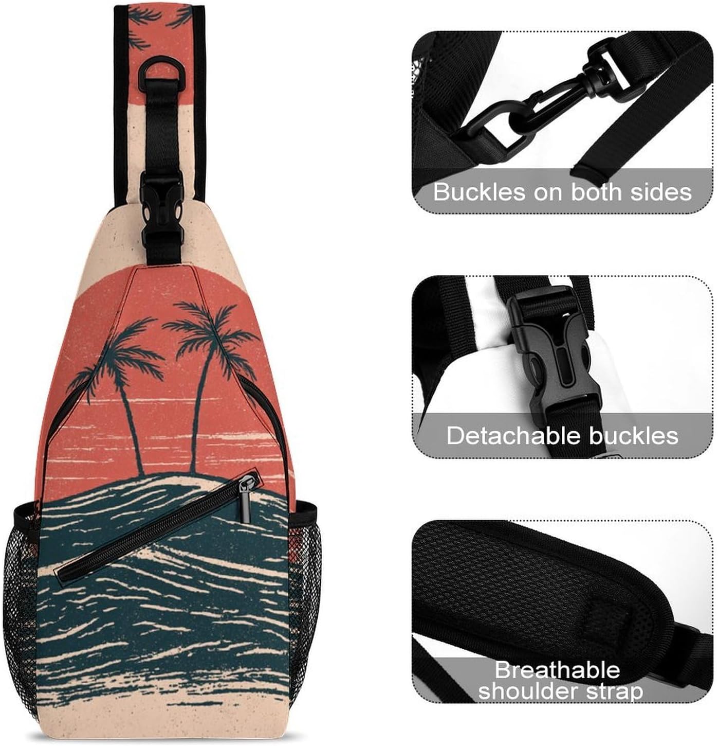 Island Sunset Sling Crossbody Bag Lightweight Chest Shoulder Backpack for Outdoor Sports