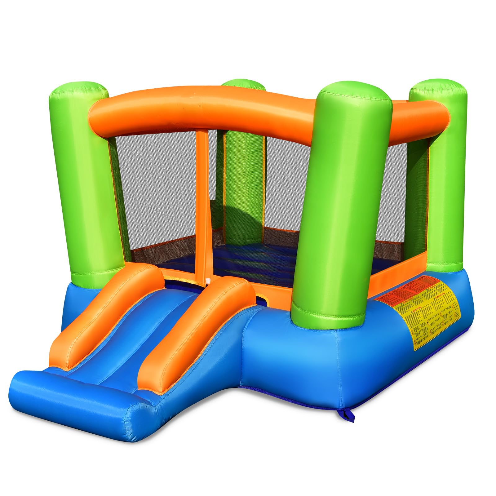 COSTWAY Castello Gonfiabile Per Bambini, Casa Gonfiabile con Grande Area per Saltare e Scivolo, Con Borsa di Trasporto e Kit Riparazione, Ideale Per 3 Bambini 3-10 Anni (Senza soffiatore)