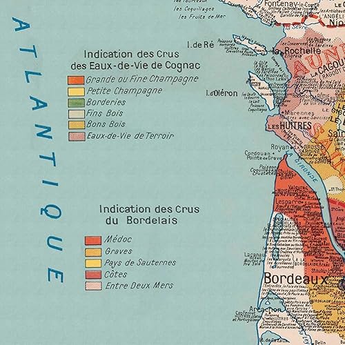 Vista 5 de Antiguos Maps Gourmet France, Comida francesa y vino - Gastronomique et Vinicole de la France par A. Bourguignon circa 1932 Decoración de pared